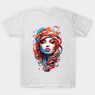 Women with Flowers in Her Hair: Blooming Beauty - Colorful T-Shirt